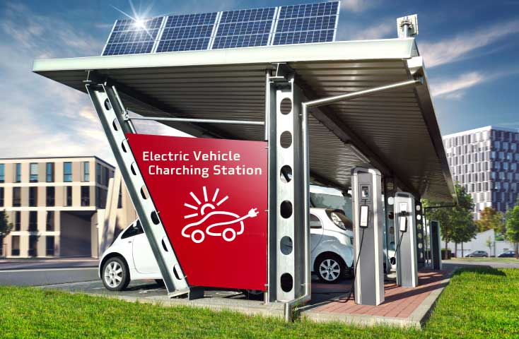 E-cars at an electric charging station